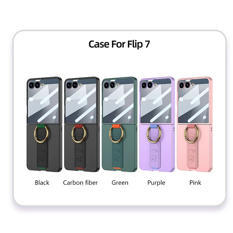 Wrist Strap with Metal Ring Glass Protector All-inclusive Phone Case for Samsung Galaxy Z Flip 7 flip7 Camera Protect Cover