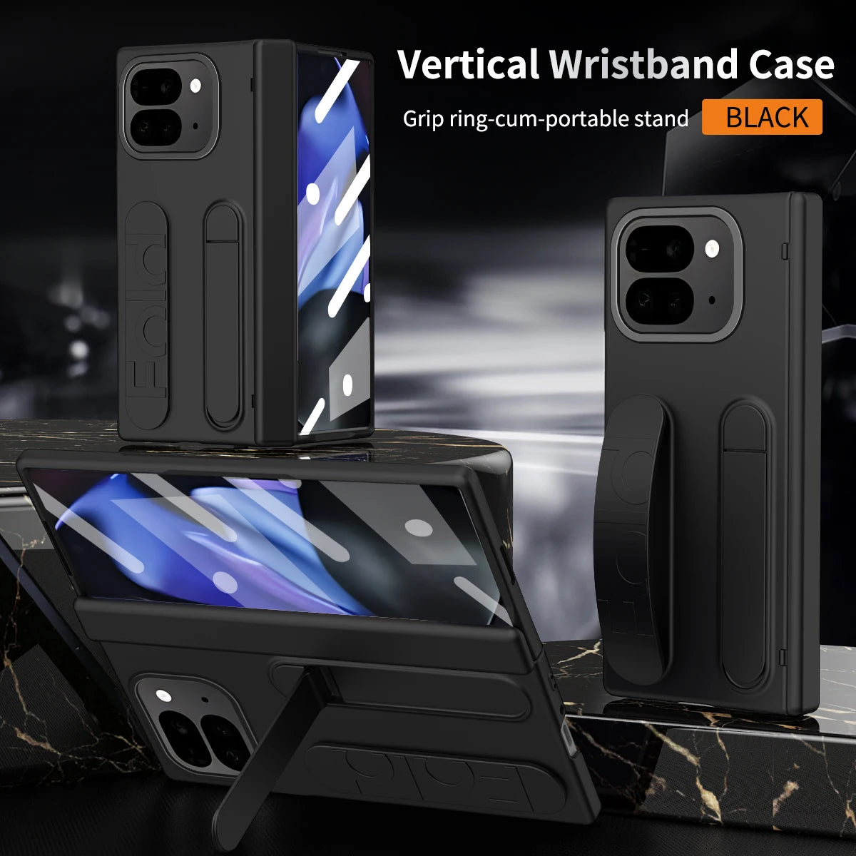 For Google Pixel 9 Pro Fold Swivel 180° Folding Wristband * Stand * Hinge 3-in-1 Full Lens Protection Drop Resistant Phone Case