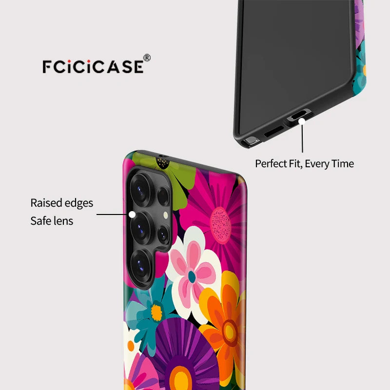Fcicicase A56 5G Colorful Flower Phone Case For Samsung Galaxy S24 Plus S25 Ultra S23+ S20 FE A16 A26 A36 Matte Acrylic Cover