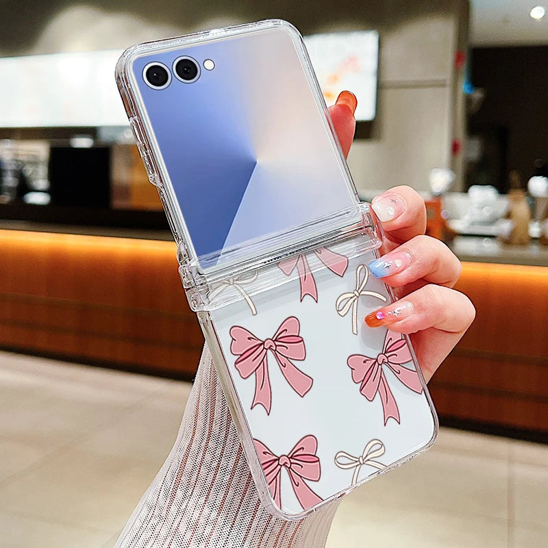 Colorful Bowknot Patterned Phone Case For Samsung Galaxy Z Flip 7 FE 6 5 4 3 5G Folding Hard PC Clear Cover For Samsung Z Flip6