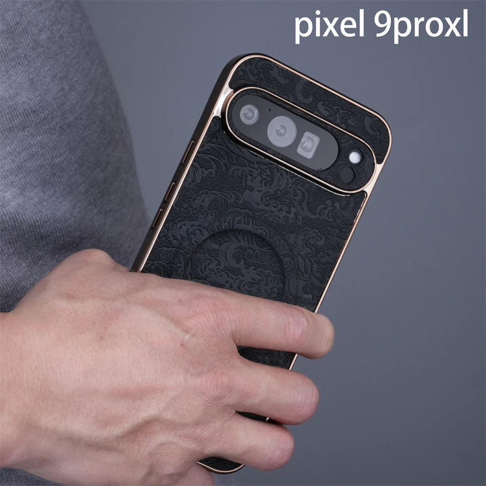 Luxury Advanced Texture Pattern Leather Phone Case For Google Pixel 9Pro 9 Pro XL Plating Protective Cover For Pixel 8 8A 8 Pro