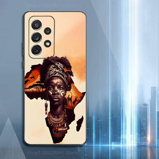 African Black Beauty For Samsung S9,S10,S20,S10,S21,S25,S24,S23,Ultra,FE,Plus,Lite,Soft Silicone Black Case