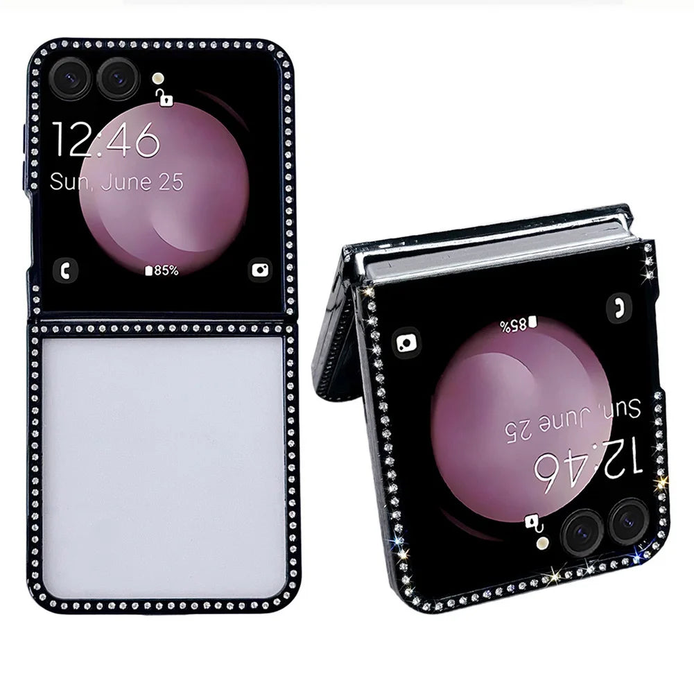 Bling Shiny Rhinestone Bordered Transparent Phone Case For Samsung Z Flip 7 fFlip7 FE Galaxy Z Flip 6 5 4 3 Protect Cover