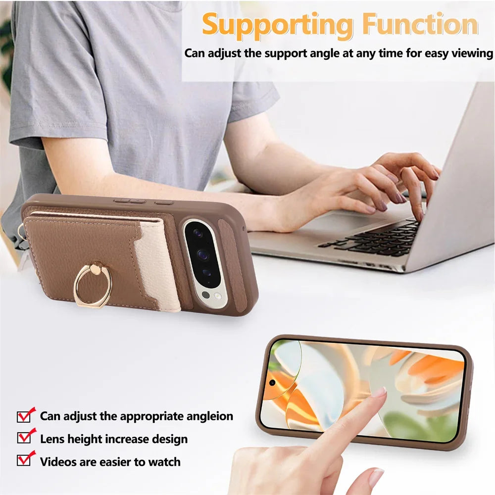 Crossbody Strap Lanyard Wallet Case with Card Slots Ring Holder Kickstand For Google Pixel 9a 8 9 Pro XL 8a 7a PU Leather Cover