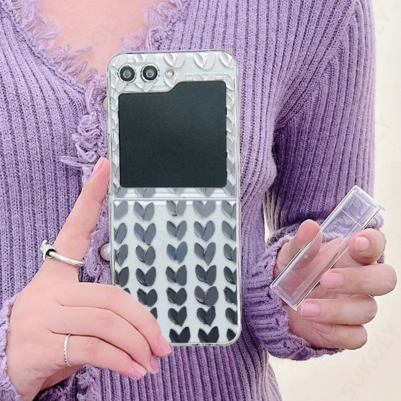 For Samsung Galaxy Z Flip7 FE Flip6 Case Love Pattern Shockproof Clear Folding Phone Case For Samsung Galaxy Z Flip 7 6 5 4 3 5G