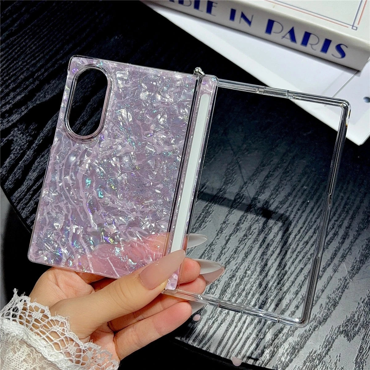 Fold8 Wide Cover Luxury Colorful Aurora Shell Pattern Case For Samsung Galaxy Z Fold 8 Magnetic Hinge Protection With Side Clasp