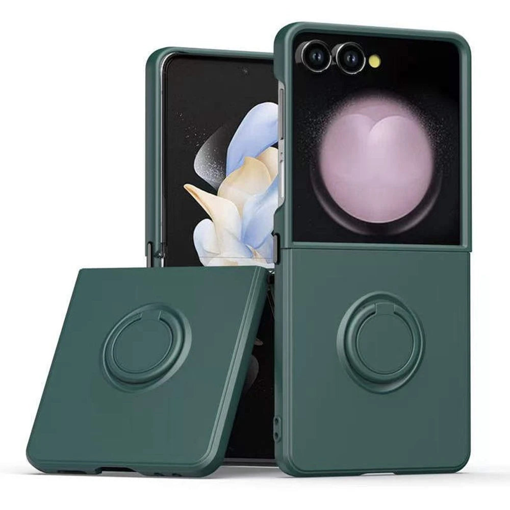Luxury Liquid Silicone Stand Ring Holder Phone Cases for Samsung Galaxy Z Flip 7 6 5 4 3 7 FE Cute Soft Shockproof Case Cover