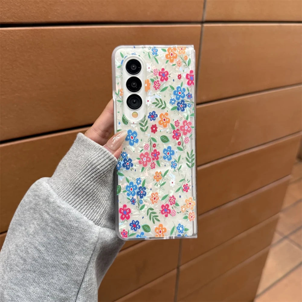 for Samsung Galaxy Z Fold 7 5G Hard PC Phone Case Floral Shell for Z Fold 7 6 5 4 3 Drop-Proof Protective Cover