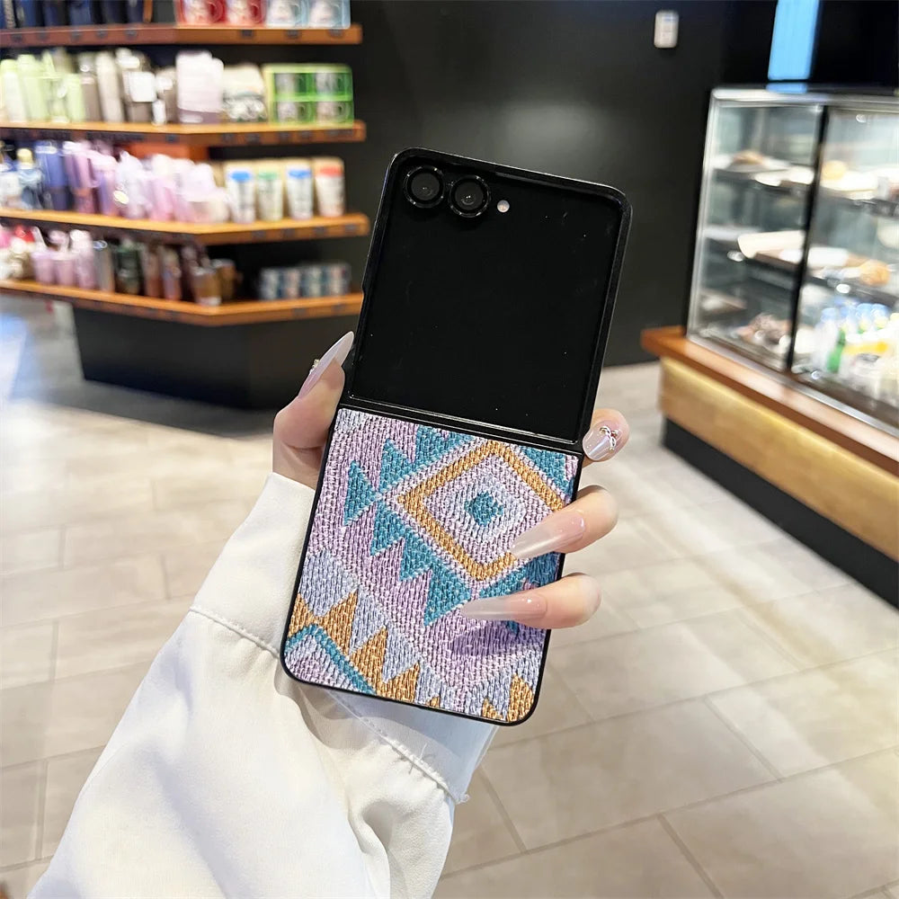 Ins Plaid Leather Fashion Phone case for Samsung Galaxy Z Flip 7 6 5 Flip 6 5 Flip 5 4 3 Cover Korean Cute Shockproof Funda Capa