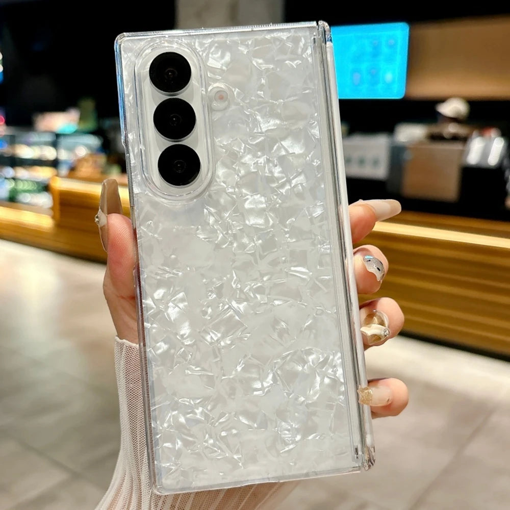 Gradient Colorful Shell Pattern Case For Samsung Galaxy ZFold 7 ZFold6 ZFold5 Strong Magnetic Central Axis Shockproof Hard Cover