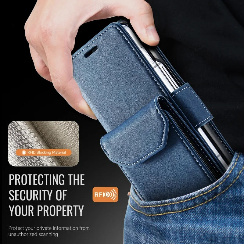 Wrist Strap Leather Wallet Phone Case for Samsung Galaxy Z Fold 8 Ultra 7 6 5 Fold8 Fold7 Fold6 Cards Holder Funda Cover Hoseje