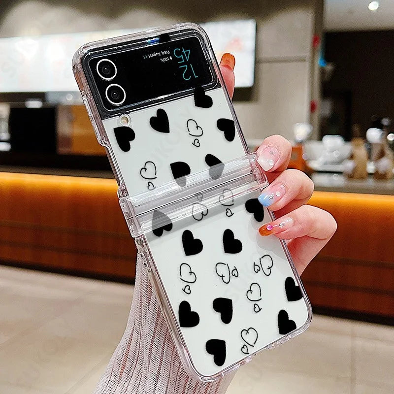 For Samsung Galaxy Z Flip7 FE Flip6 Case Love Pattern Shockproof Clear Folding Phone Case For Samsung Galaxy Z Flip 7 6 5 4 3 5G