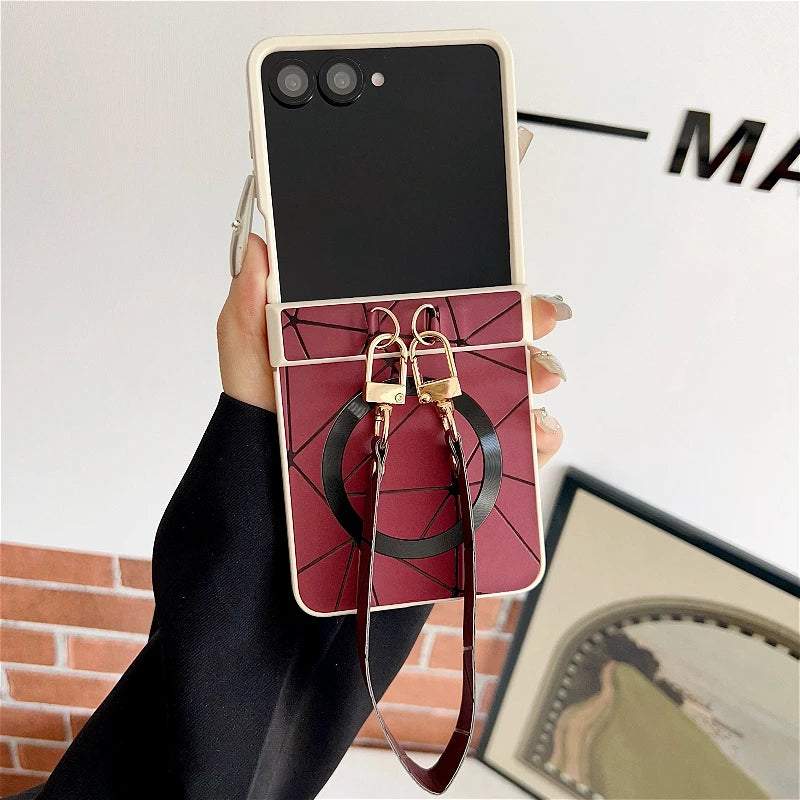Luxury Geometric Prism Magnetic Phone Case For Samsung Galaxy Z Flip 7 6 5 4 3 5G ZFlip7 FE For Magsafe 3-piece Set Hinge Cover