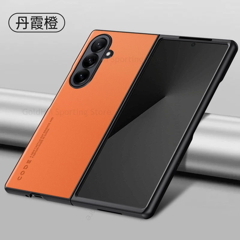 Capa For Samsung Z Fold 7 6 5G Pure Color Leather Shockproof Phone Case For Galaxy Z Fold7 fold 6 5 4 3 Hard PC Protective Cover