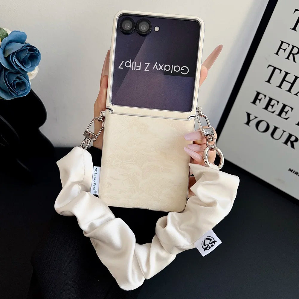 For Samsung Galaxy Z Flip 7 6 5 Flip 7FE Side Buckle Phone Case Landscape Painting Folding Protection Cover with Lanyard