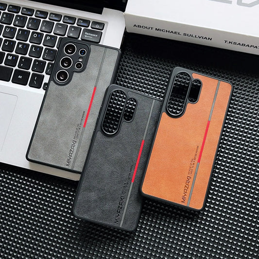 Luxury Business Matte Leather Phone Case For Samsung Galaxy S26 S25 S24 S23 S22 Ultra Camera Protection Shockproof Hard PC Cover