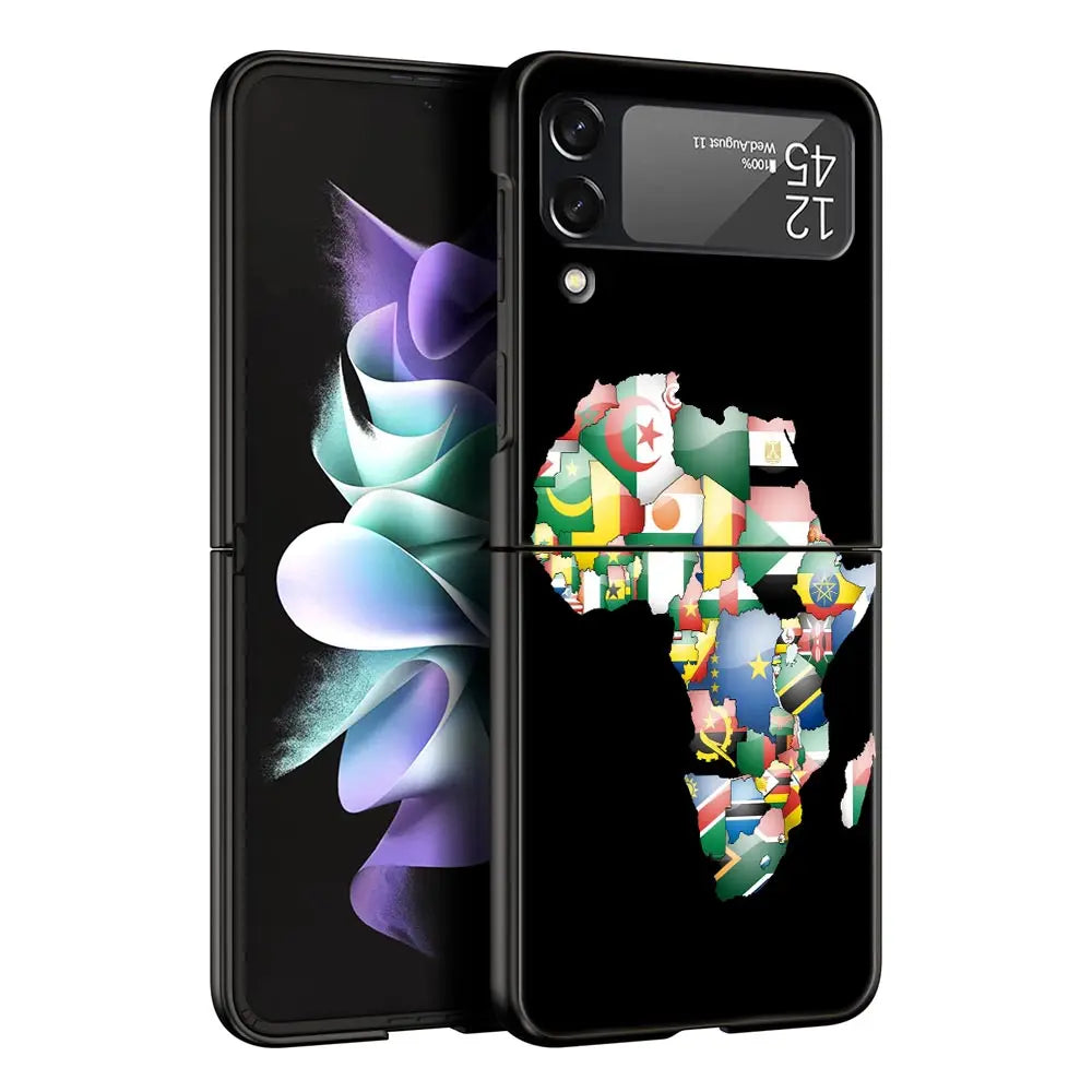 Africa Map Geography Painted Phone Case For Samsung Galaxy Z Flip 6 5 4 3 Shell For Samsung Z Flip3 Flip4 Flip5 Hard PC Cover