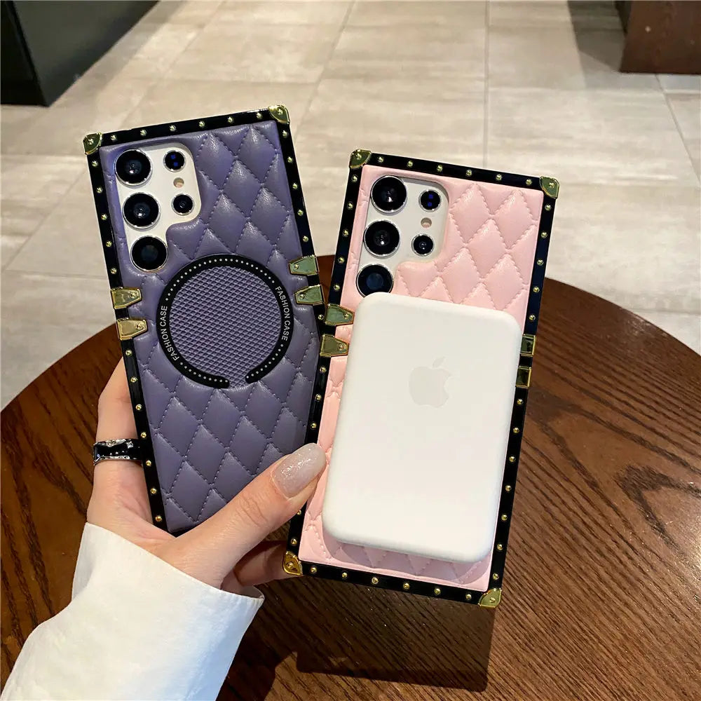 For Magsafe Wireless Charging 3D Flower Leather Case For Samsung Galaxy S26 S25 S24 Ultra S23 Plus S23FE S22 TPU Cover Shell