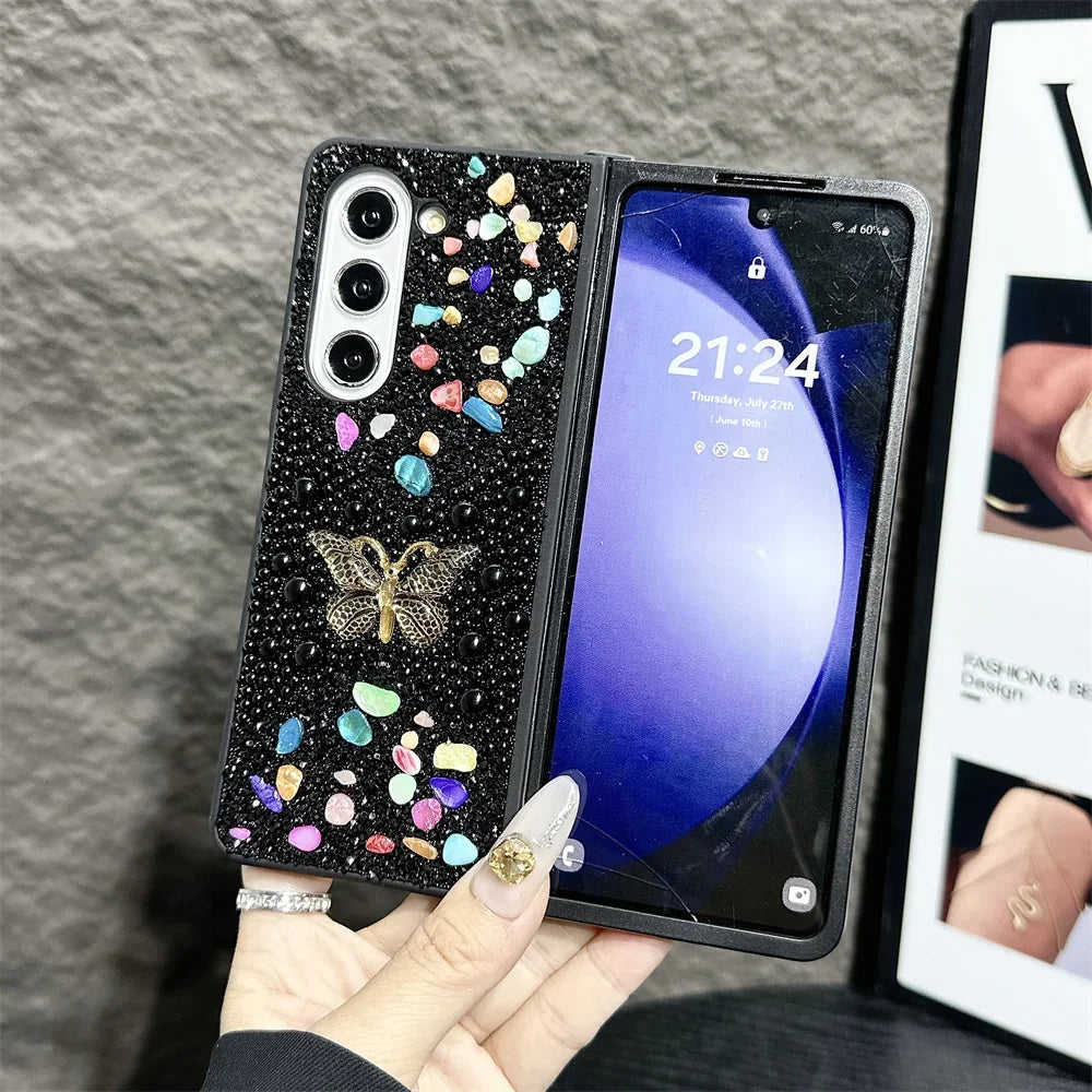 Brand New Unique Butterfly Colorful Jewelled Phone Case For Samsung Galaxy Z Fold 7 6 5 4 3 PC Hard Shell Protection Back Cover