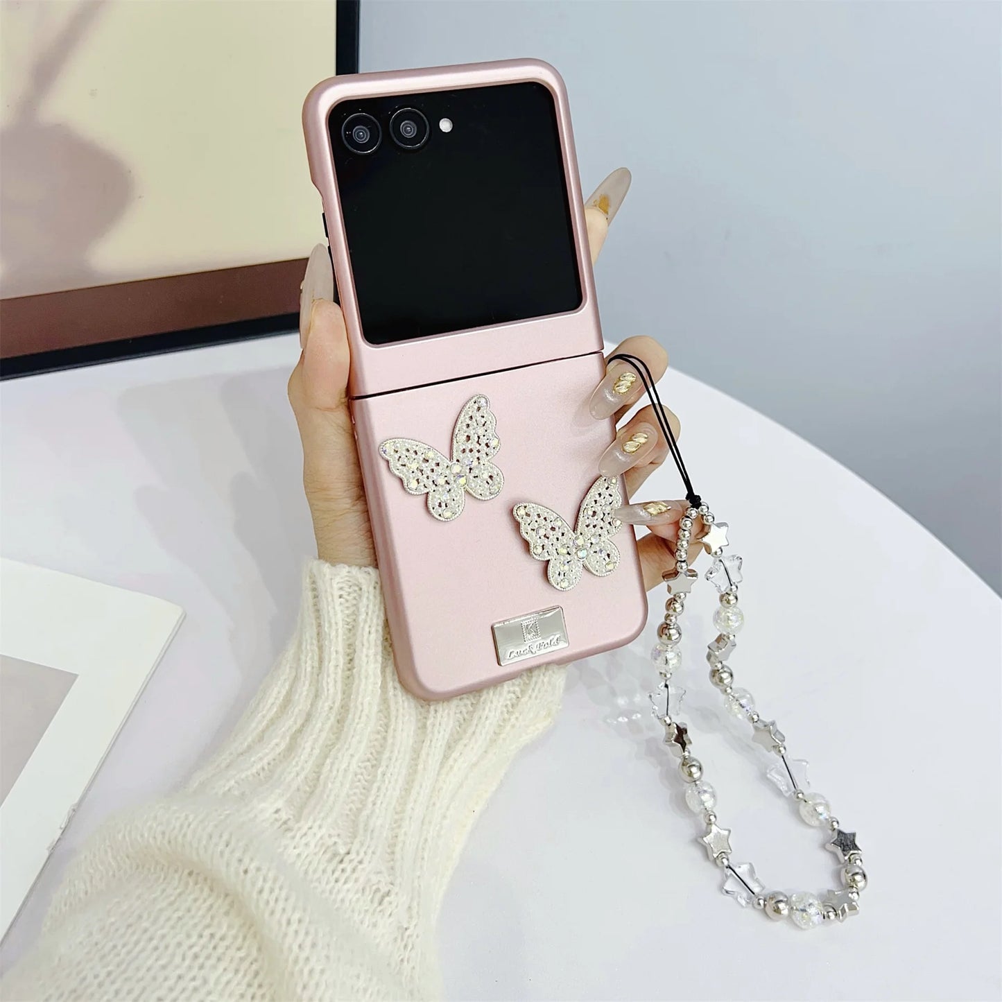 Ins Korean Luxury Rhinestones Butterfly Bow Star Chain Phone Case for Motorola Razr 60 Ultra 50Ultra Razr 40 Ultra Back Cover