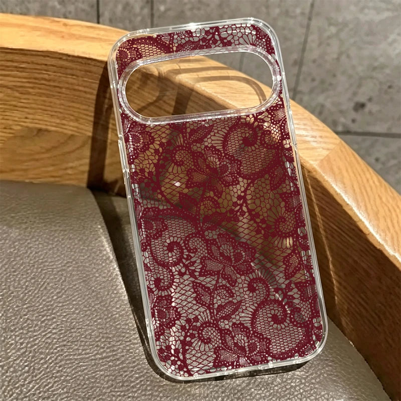 For Google Pixel 11ProXL Luxury White Black Lace Floral Phone Case for Google Pixel 11 Pro XL 6 7 8 9 10 Pro 6A 7A Clear Cover