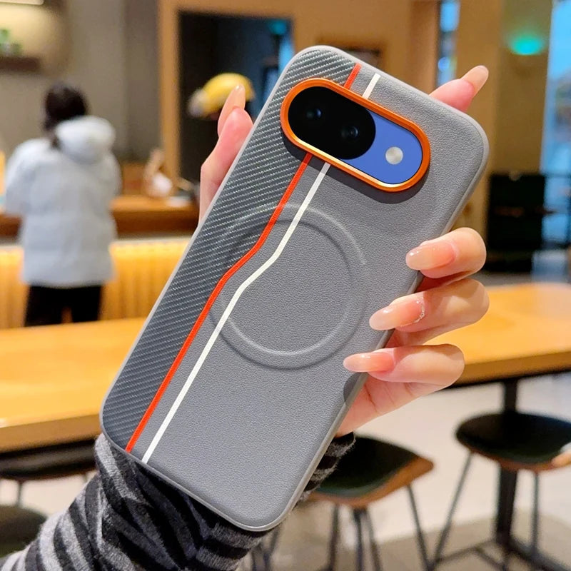 Magnetic Hard Case etui For Google Pixel 9A 10A Case For Pixel 9 10 Pro XL Leather Skin Cover With Carbon Fiber Texture