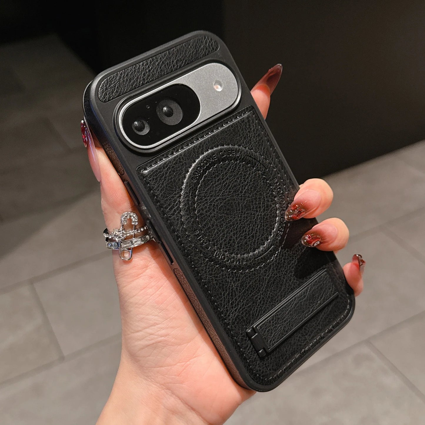 PU Leather Mag-safe Wireless Charge Case for Google Pixel 10 9 Pro XL 9A 8 Magnetic Invisible Bracket Cover Stand Holder Shell