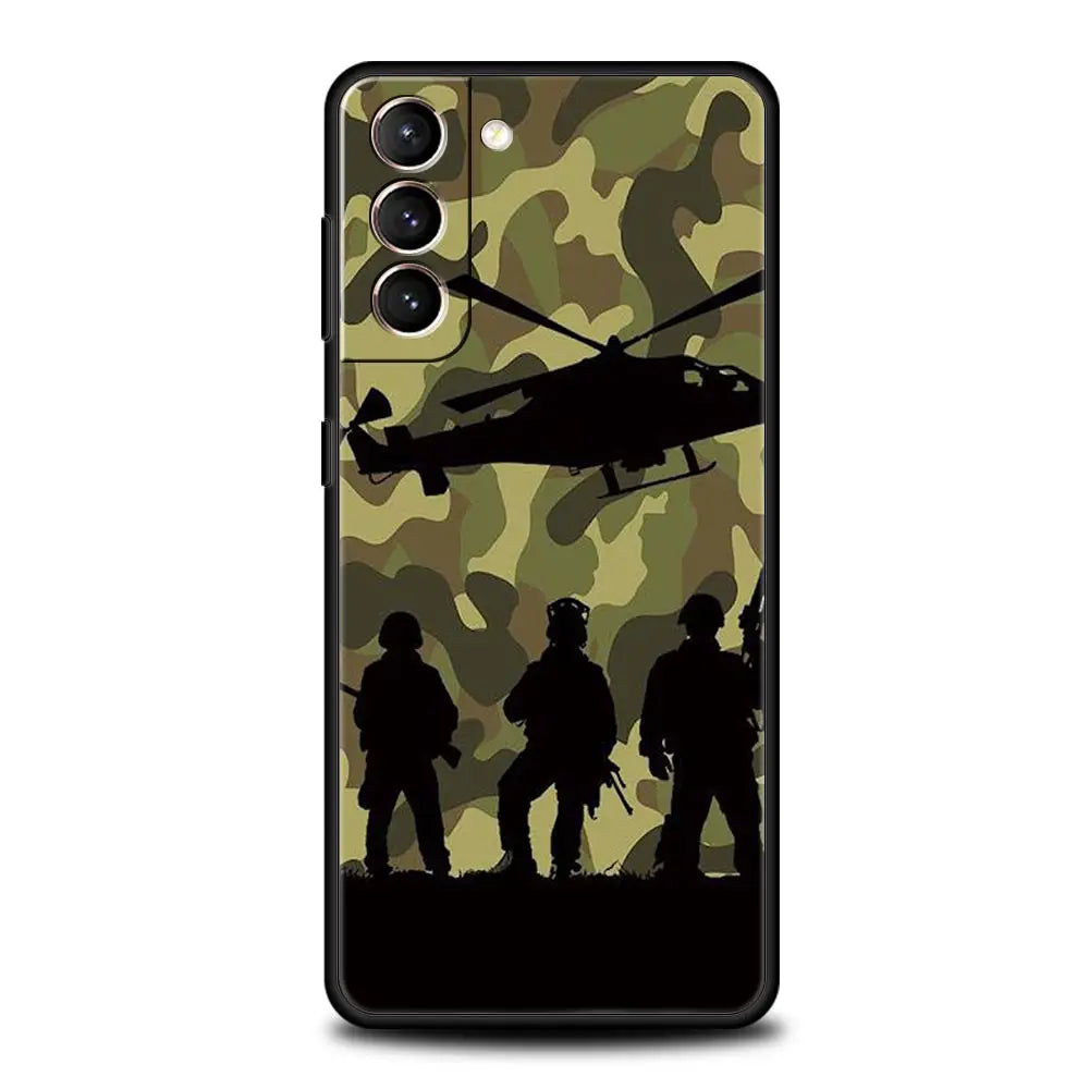 Camouflage Camo Military Army Phone Case For Samsung Galaxy S25 S24 S23 FE S22 Ultra S20 S21 5G S10 Plus S10E Soft Black Cover