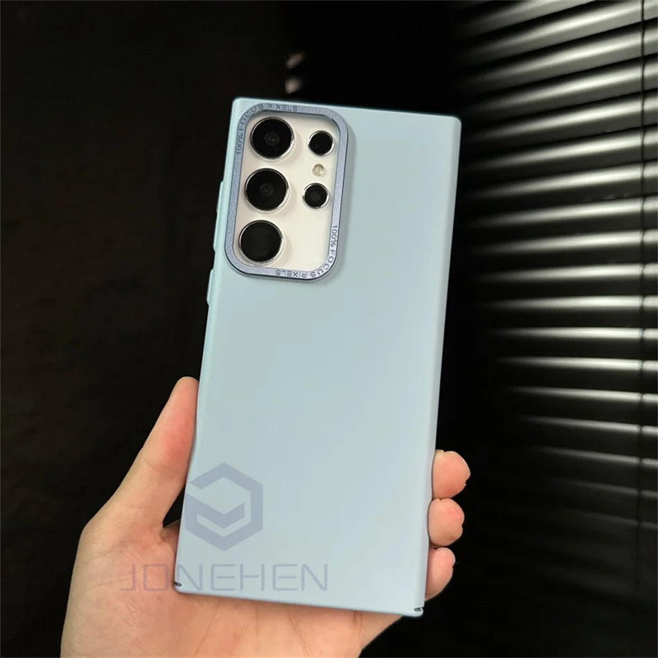 Slim Solid Color Skin Friendly Matte PC Case For Samsung Galaxy S24 S23 Ultra S22 Plus Luxury Alloy Len Hard Shockproof PC Cover