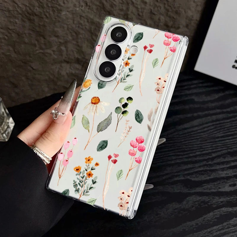 Magnetic Adsorption Clear Phone Case For Samsung Galaxy Z Fold 7 6 Fold7 Fold6 Fold5 5G Colorful Plant Printing Hard Back Cover