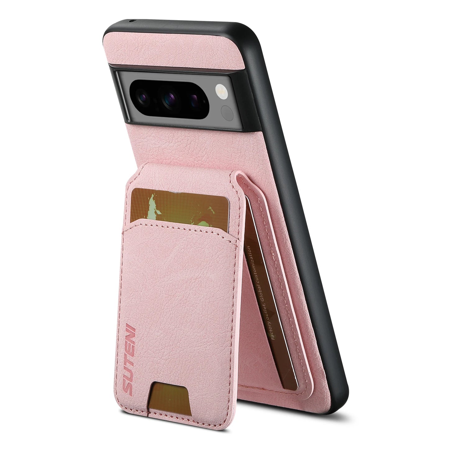 Lychee SUTENI Luxury Faux Leather Stand Card Holder Phone Case Frosted Feel for Google Pixel 10 9 Pro XL 8 Pro 7 6 A Cover