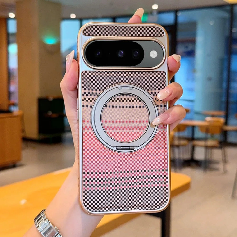 Magnetic Business Carbon Fiber Texture Plating Case For Google Pixel 10 Pro XL 9 9A 360°Rotating Bracket Anti-Drop Protect Cover