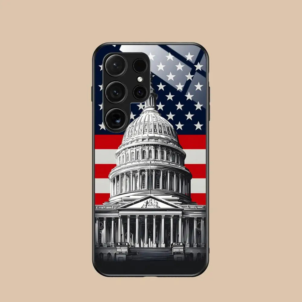 USA America Flag Mobile Cell Phone Case for Samsung Galaxy S26 S25 S24 S23 S22 S21 S20 Note20 Plus FE Ultra Glass Colorful Cover
