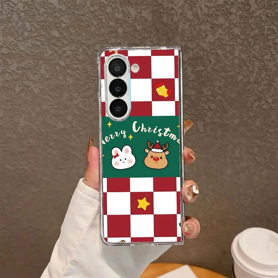 Christmas Cartoon Rabbit Transparent Soft Phone Cover Case for Samsung Galaxy ZFold5 ZFold7 ZFold4 ZFold3 ZFold6 Z Fold 7 6 5 4