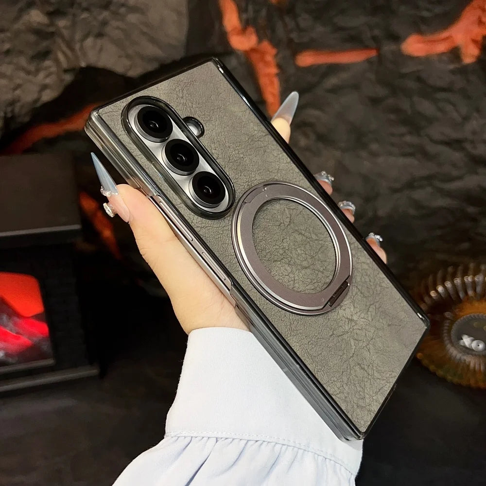 Rotating 360 Bracket PU Leather Magnetic Case for Samsung Galaxy Z Fod7 Zfold7 Fold 7 for Magsafe Charging Shockproof Soft Cover