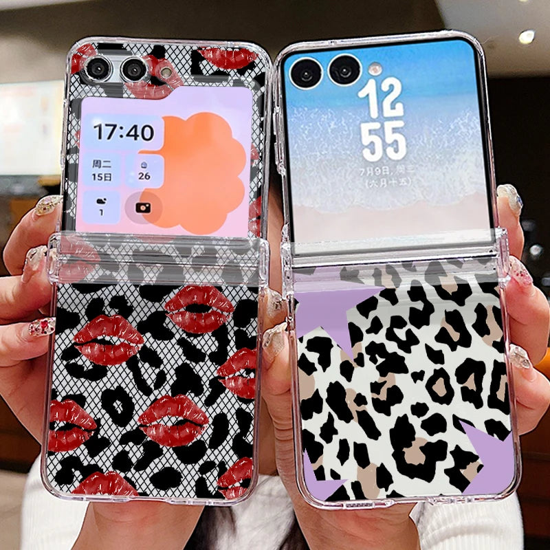 Leopard Lips Print Phone Case For Samsung Galaxy Z Flip 8 7 FE 6 5 4 3 5G Hard PC Folding Cover For Samsung Z Flip8 Flip7 Flip6