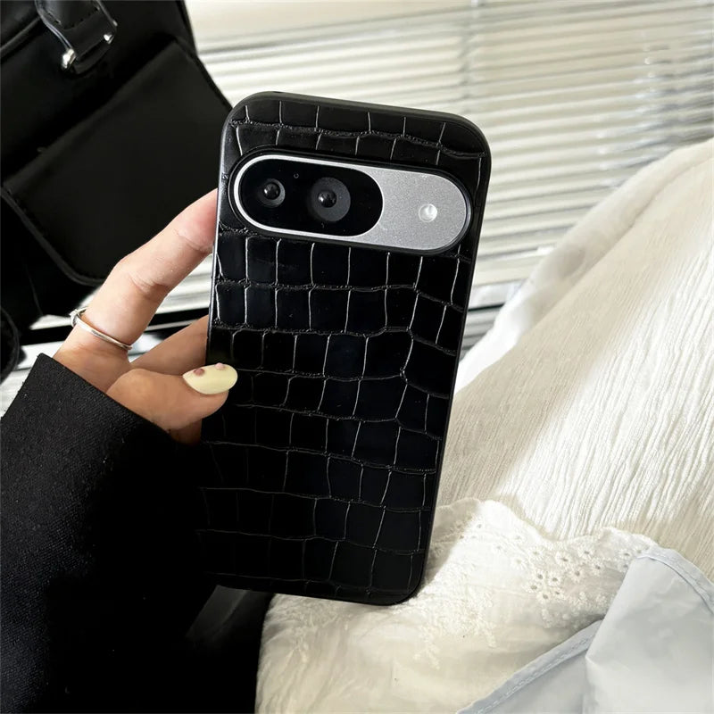 Stylish Retro Crocodile Pattern Phone Case For Google Pixel 9 Pro XL Luxury Animal Texture PU Leather Shockproof protective Case
