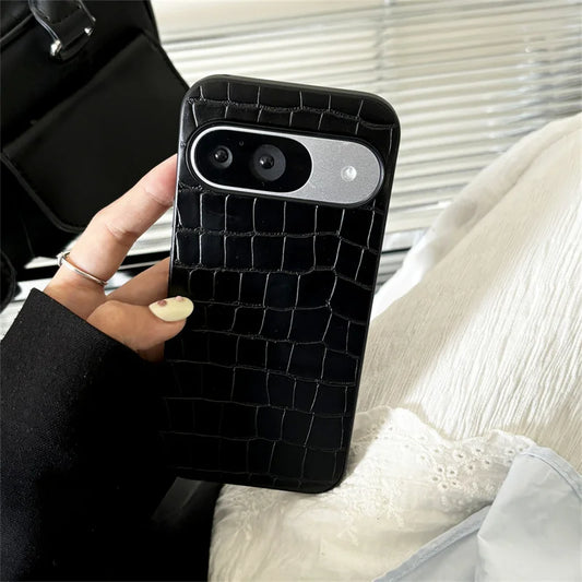 Stylish Retro Crocodile Pattern Phone Case For Google Pixel 9 Pro XL Luxury Animal Texture PU Leather Shockproof protective Case
