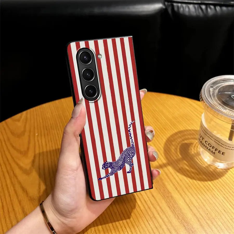 Case for Samsung Galaxy ZFold4 Z Fold 7 6 5 4 3 ZFold3 ZFold5 ZFold7 ZFold6 Back Phone Cover Striped Animal