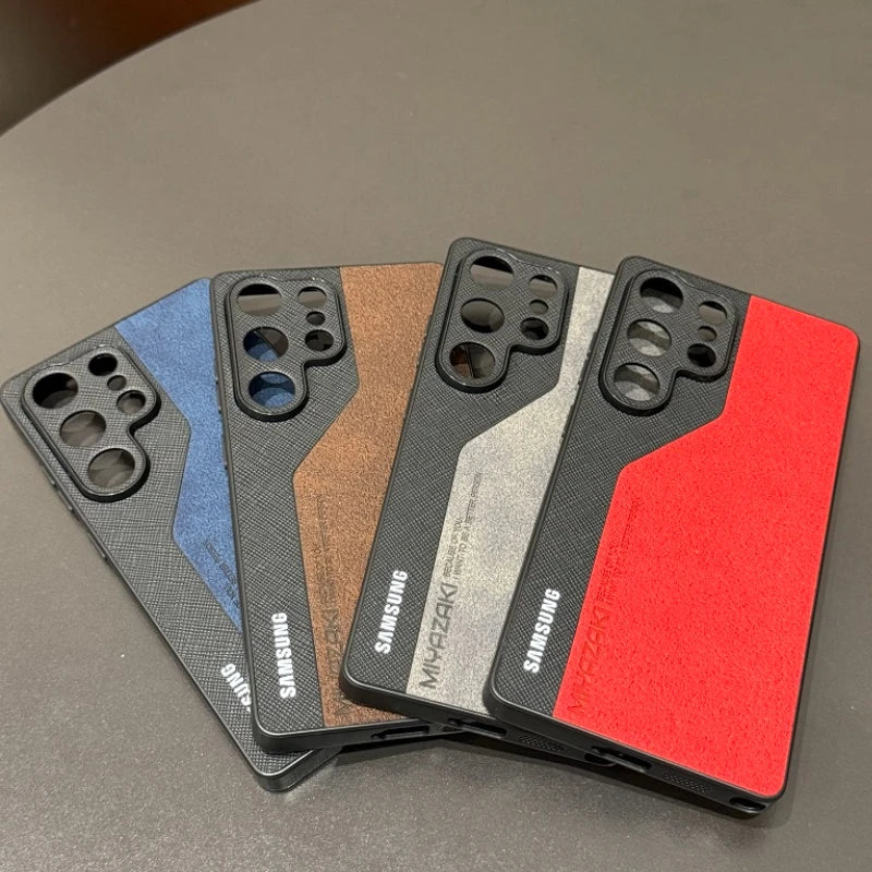 Luxury Double Color Case For Samsung Galaxy S25 S24 S23 S22 Ultra S24 Plus Lambskin Leather Slim Silicone Cover For S25Ultra