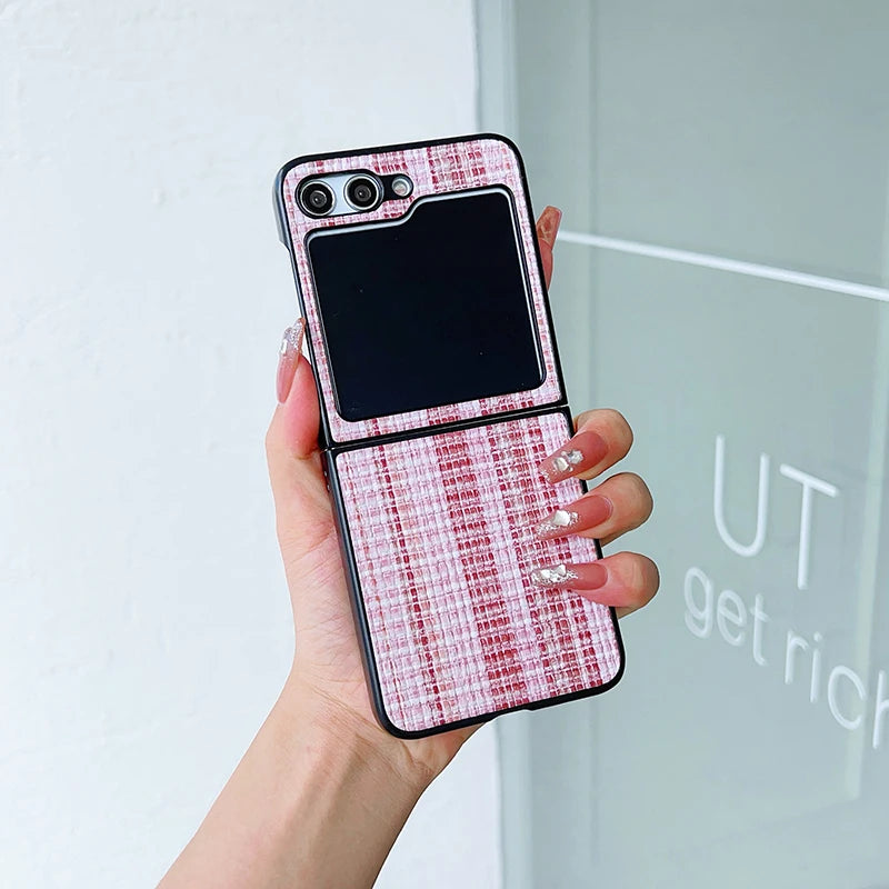 Retro Woven Pattern Phone Case For Samsung Galaxy Z Flip 6 5 4 3 Hard Plastic Folding Cover For Samsung Z Flip6 Flip5 Flip4 Bag