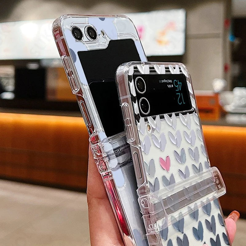 For Samsung Galaxy Z Flip7 FE Flip6 Case Love Pattern Shockproof Clear Folding Phone Case For Samsung Galaxy Z Flip 7 6 5 4 3 5G
