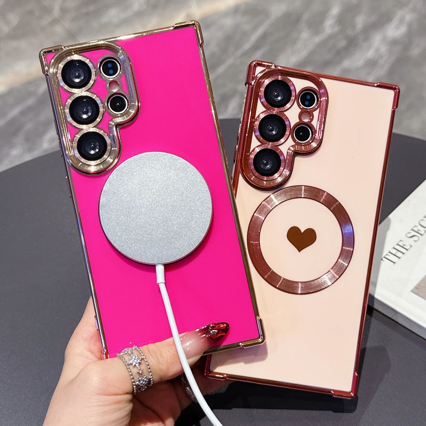 Lovely Heart Phone Case For Samsung Galaxy S26 Ultra Magnetic Wireless Charging Phone Cover For Samsung S25 Ultra S24Ultra Shell