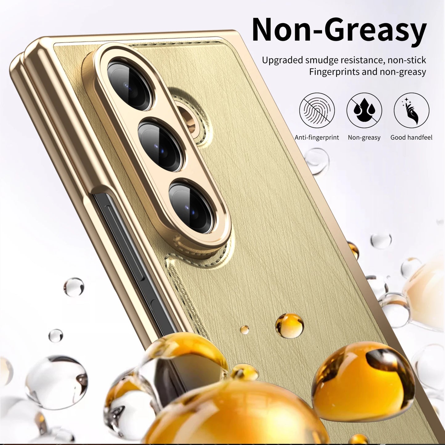 Golden Border Leather Phone Case with Steel Film for Samsung Galaxy Z Fold 7 6 5 4 3 Fold6 Hinge Protection Shockproof Cover