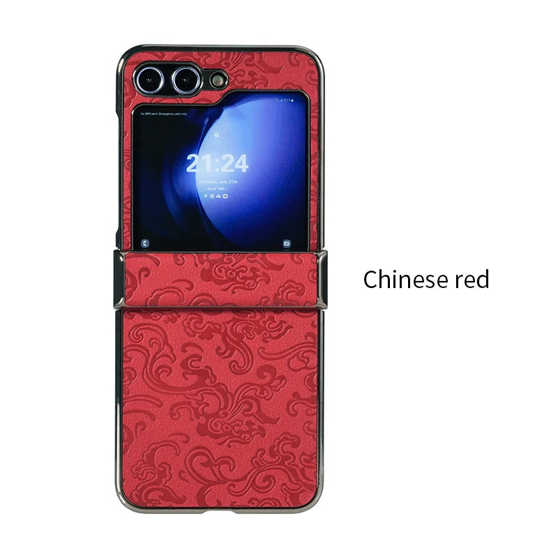 Luxury Dragon Pattern Leather Phone Case For Samsung Galaxy Z Flip 7 FE 6 5 4 3 Flip6 ZFlip7 3-Pieces-Set Plating PC Hinge Cover