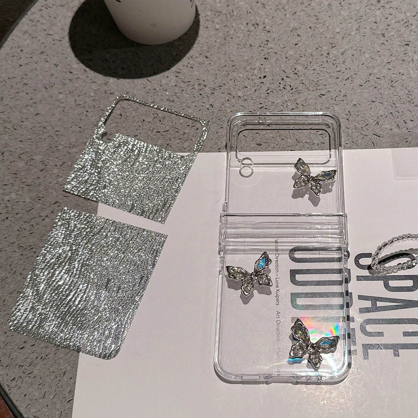 Glitter 3D Butterfly Case for Samsung Galaxy Z Flip 3 4 5 6 7 5G Flip6 Flip7 Protection Flip5 3-PIECE Set Hinge Fashion Cover