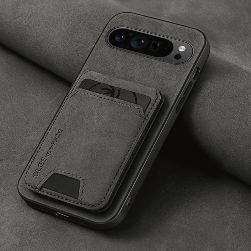 New Soft TPU Solid Color Leather Wallet Card Slot Bracket Shockproof Phone Case For Google Pixel 9 8 7 Pro XL 9A 8A 7A Back Case