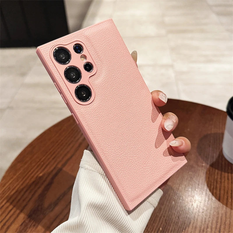 Luxury PU Leather Pattern Camera Protection Phone Case For Samsung Galaxy S25 S24 S23 S22 S21 Ultra Plus Matte Shockproof Cover