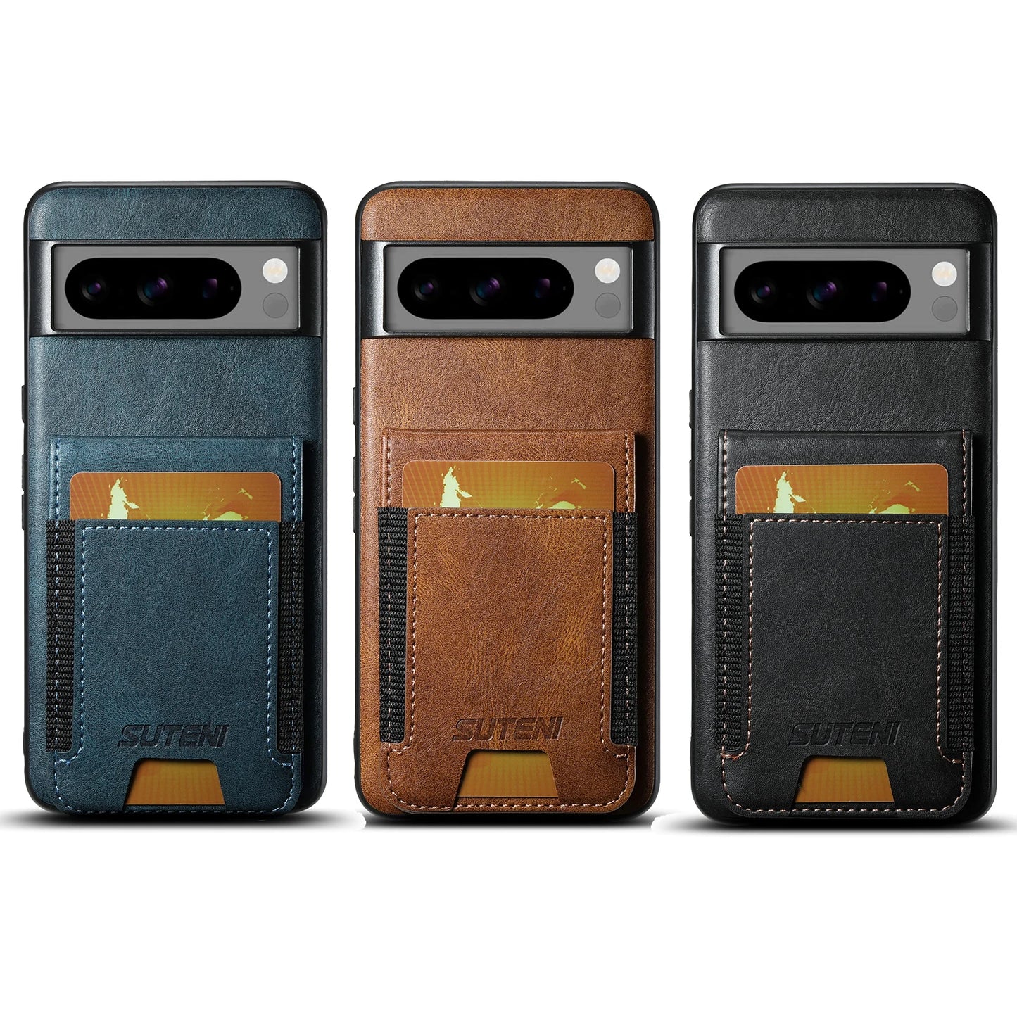SUTENI Card Holder Phone Case Luxury Faux Leather Stand For Google Pixel 10ProXL 9 8A 7 6