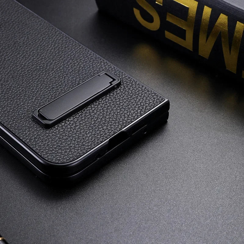 For Google Pixel 9 Pro Folding Case ELVEV Luxury PU Leather + TPU Camera Protection Cover with Metal Kickstand